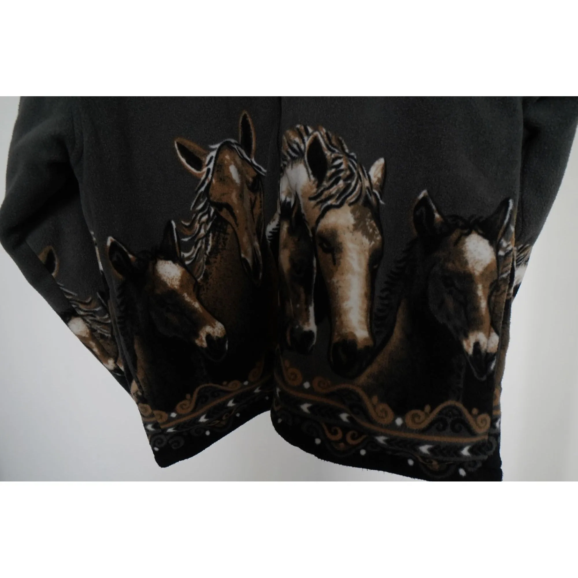 "Retail" VTG Black Canyon Outfitters Horse Graphic Fleece Full Zip Hooded Jacket Black XL