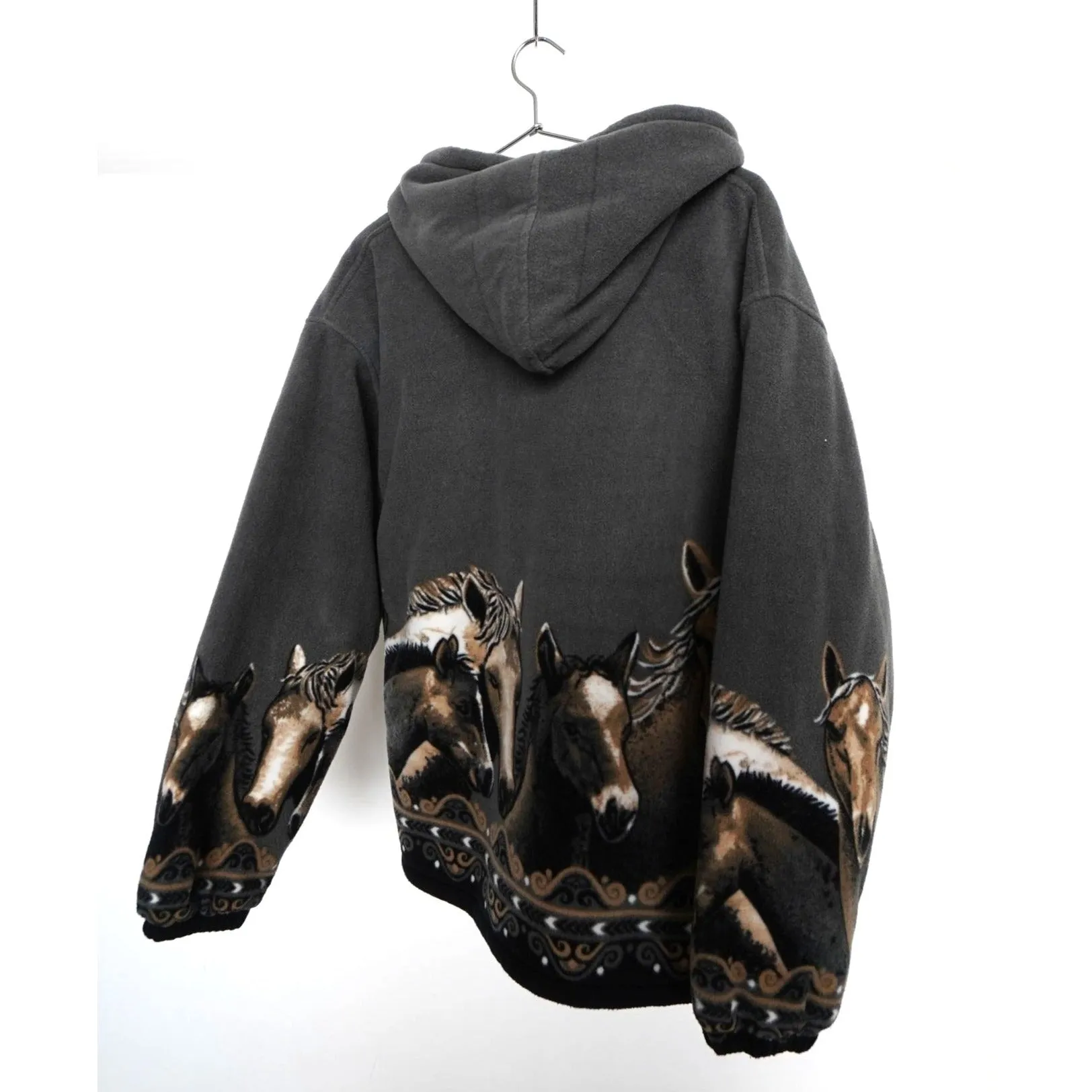 "Retail" VTG Black Canyon Outfitters Horse Graphic Fleece Full Zip Hooded Jacket Black XL