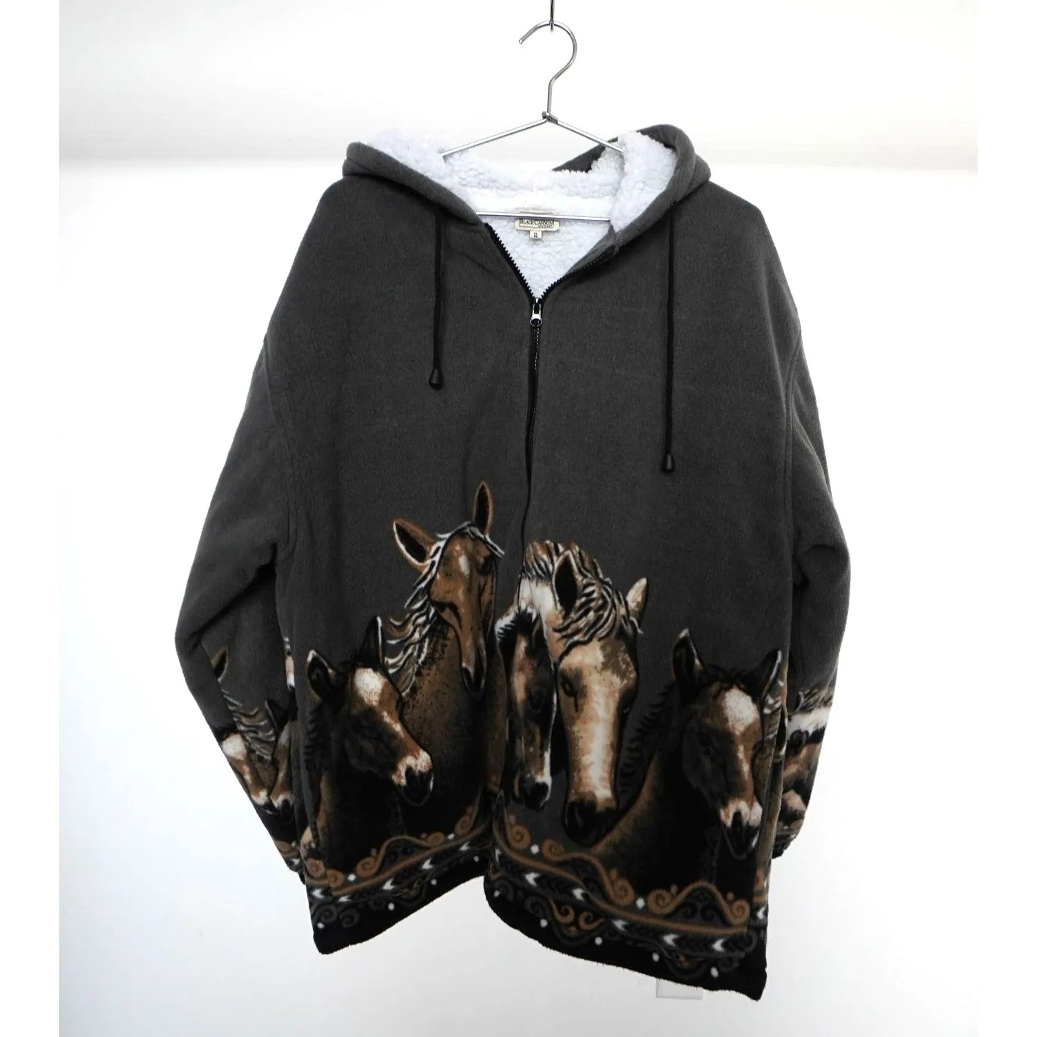 "Retail" VTG Black Canyon Outfitters Horse Graphic Fleece Full Zip Hooded Jacket Black XL