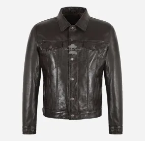 Rashford Mens Dark Brown Trucker Leather Jacket Leather Shacket