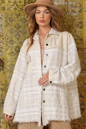 Raw edge tweed shacket