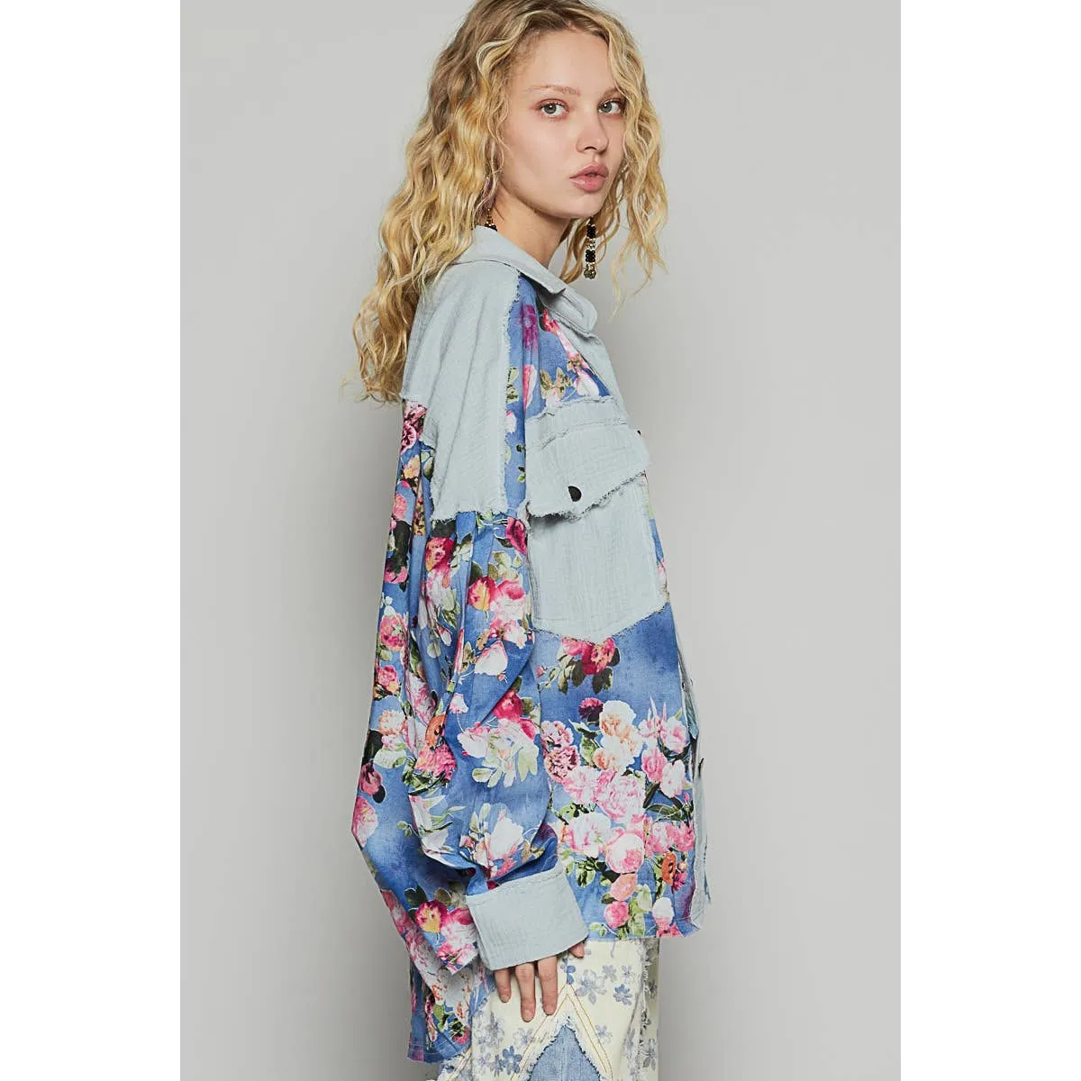 Rosey - Oversized woven floral print shacket