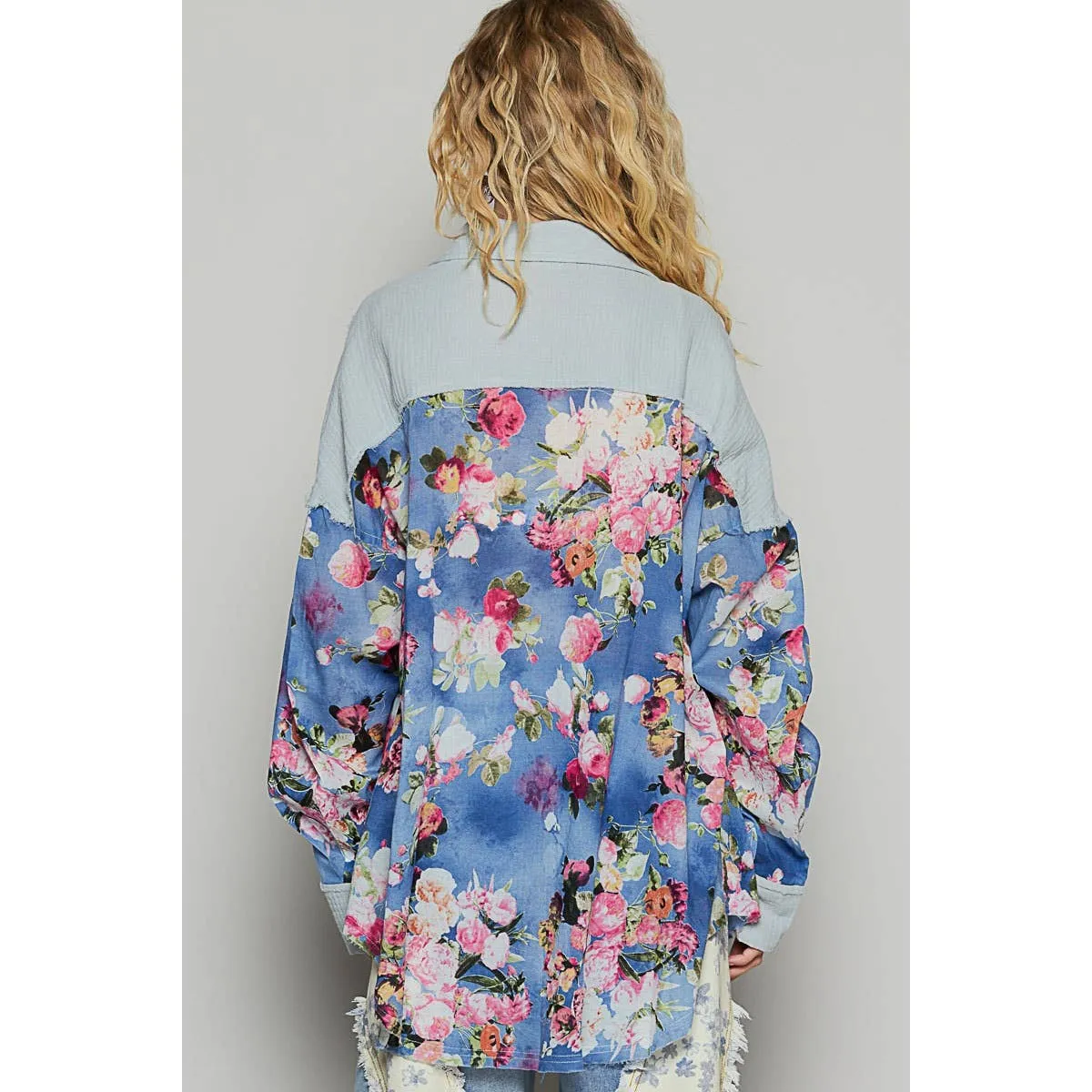 Rosey - Oversized woven floral print shacket