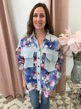 Rosey - Oversized woven floral print shacket