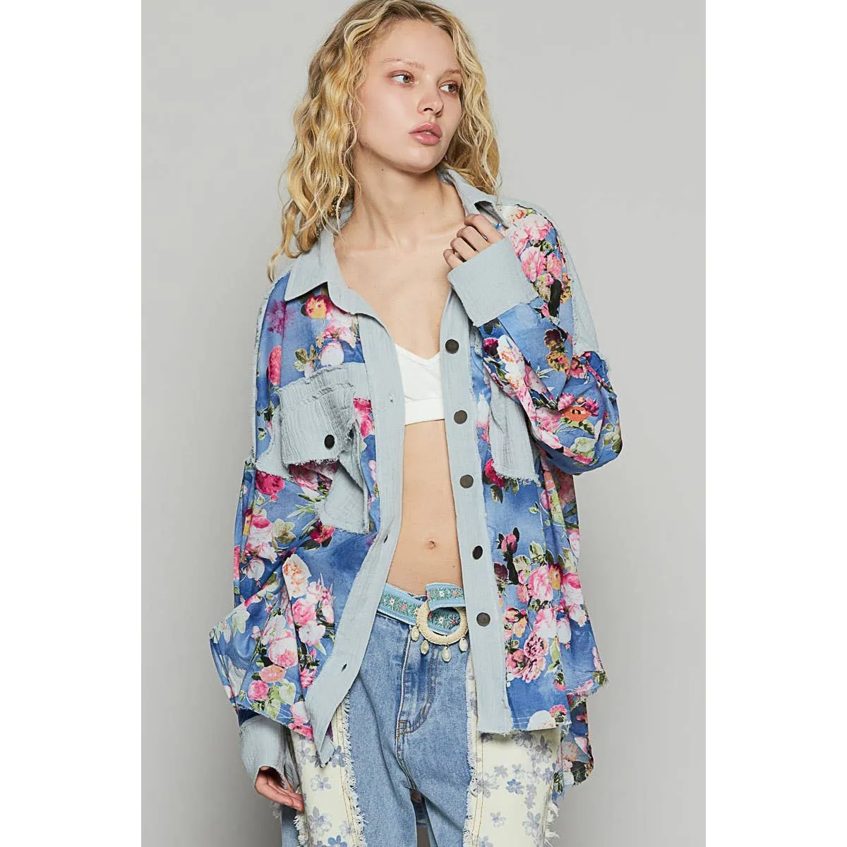 Rosey - Oversized woven floral print shacket