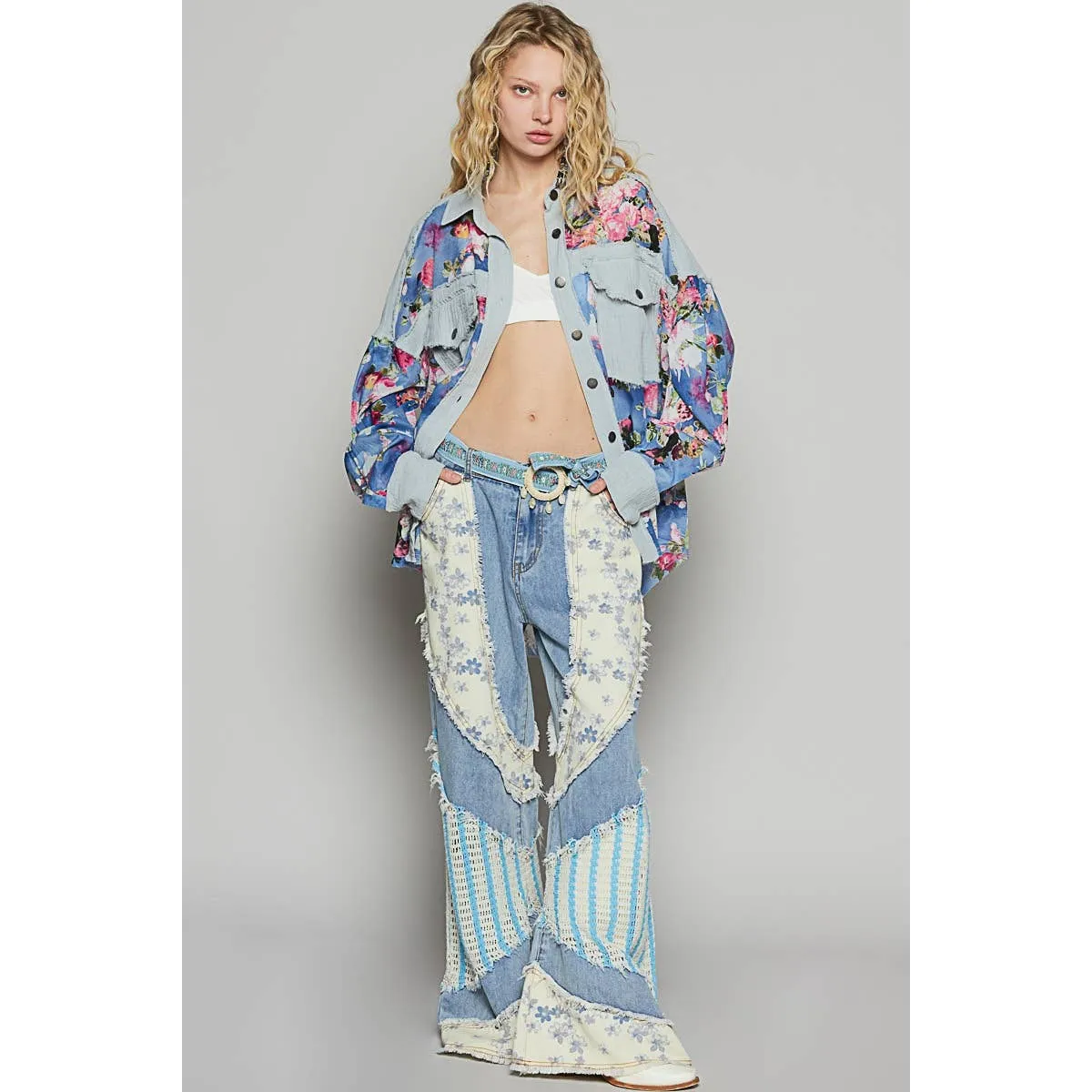 Rosey - Oversized woven floral print shacket