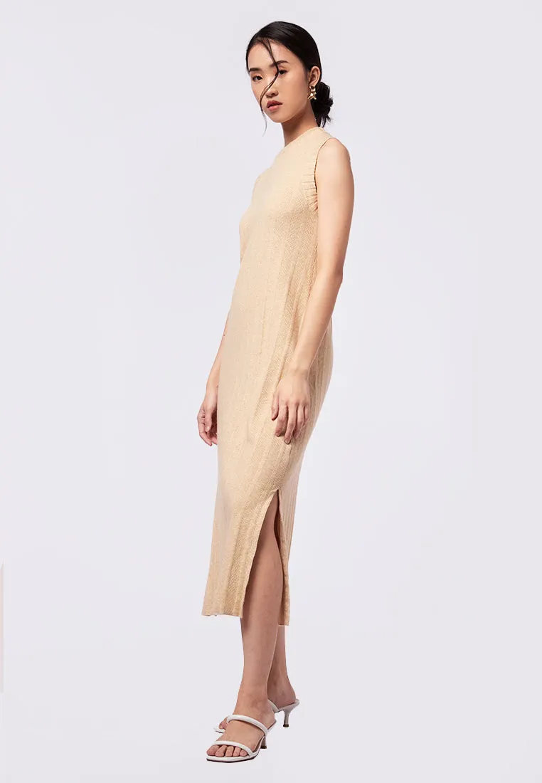 Round Neck Midi Dress with Side Slit