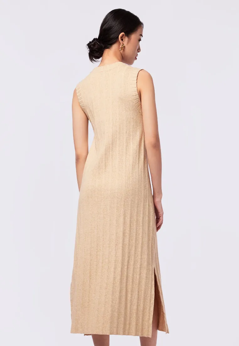 Round Neck Midi Dress with Side Slit