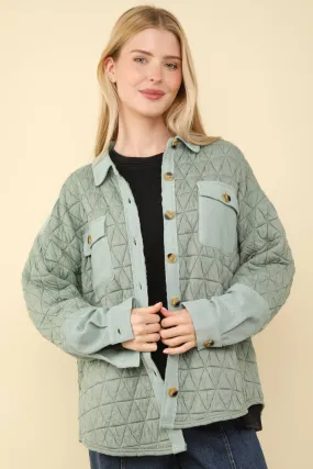 Saylynn -Oversized Quilted Cozy Shacket - Sage