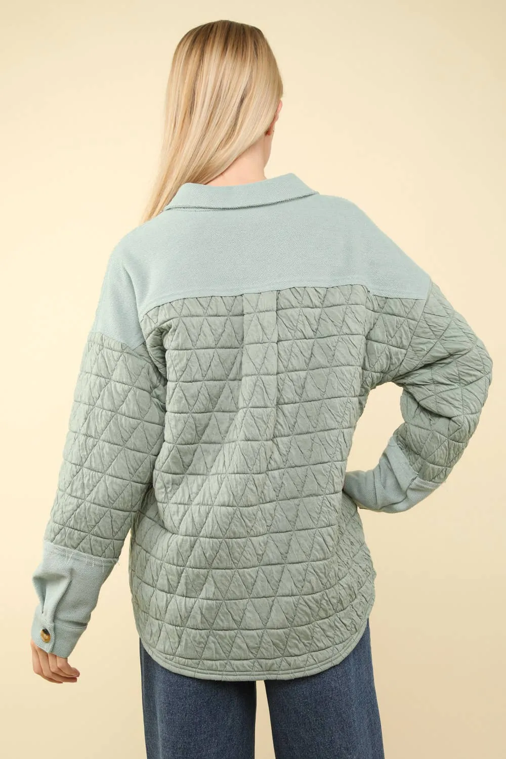 Saylynn -Oversized Quilted Cozy Shacket - Sage