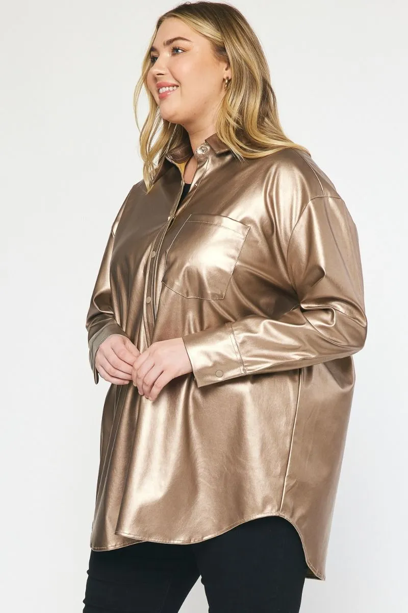 Serving It Up Metallic Button Up - Regular and Plus!