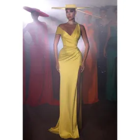 Sheath/Column Classic One shoulder Cap Sleeves Ruched Party Prom Dress