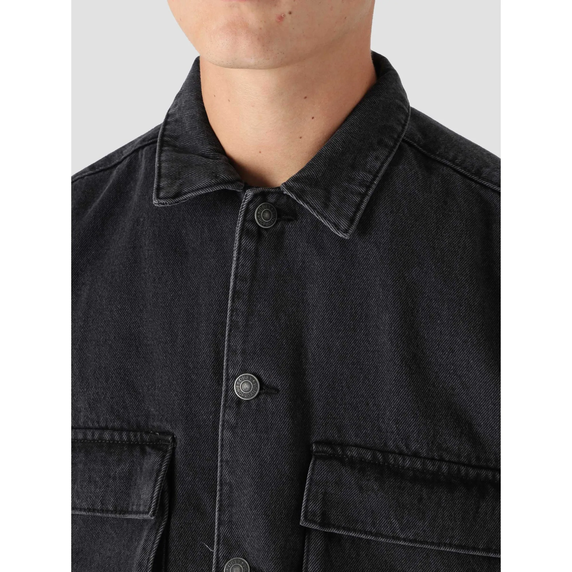 Simons Obey Morrison Black Denim Jacket | Small