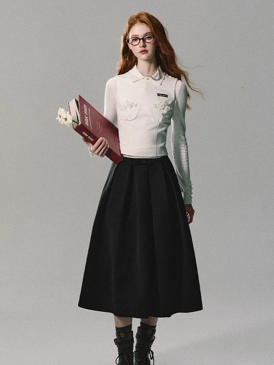Simple Flare A-Line Plain Long-Skirt