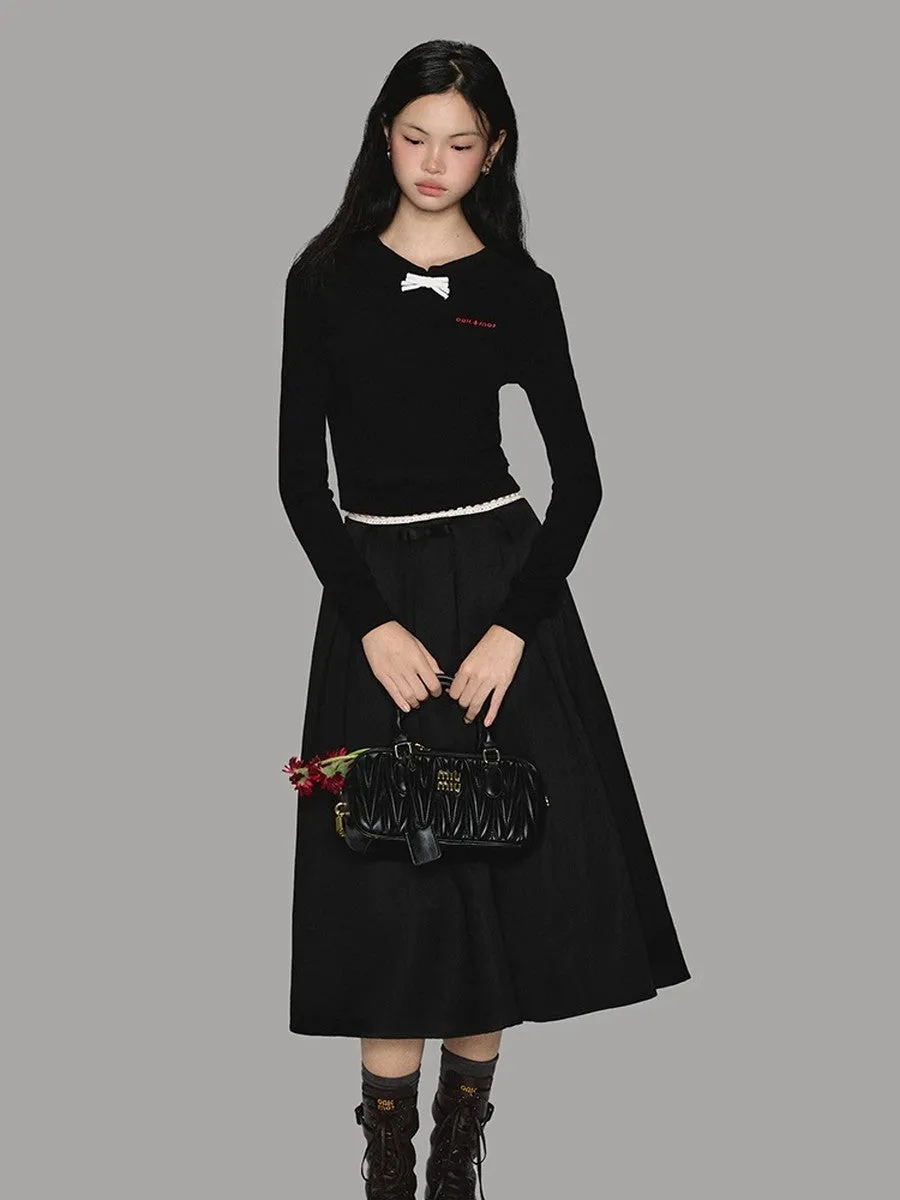 Simple Flare A-Line Plain Long-Skirt