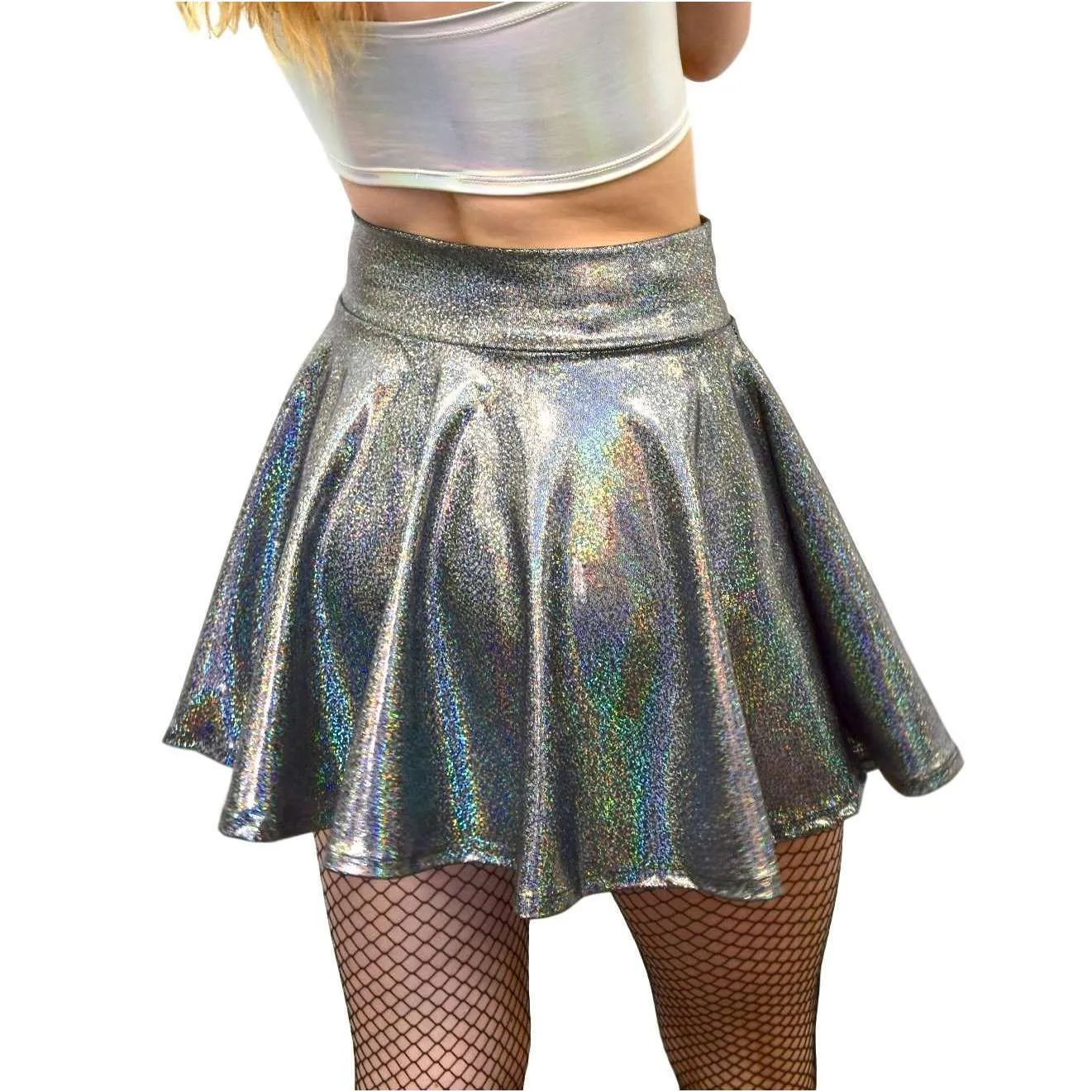 Skater Skirt - Gleaming Silver on Black Holographic