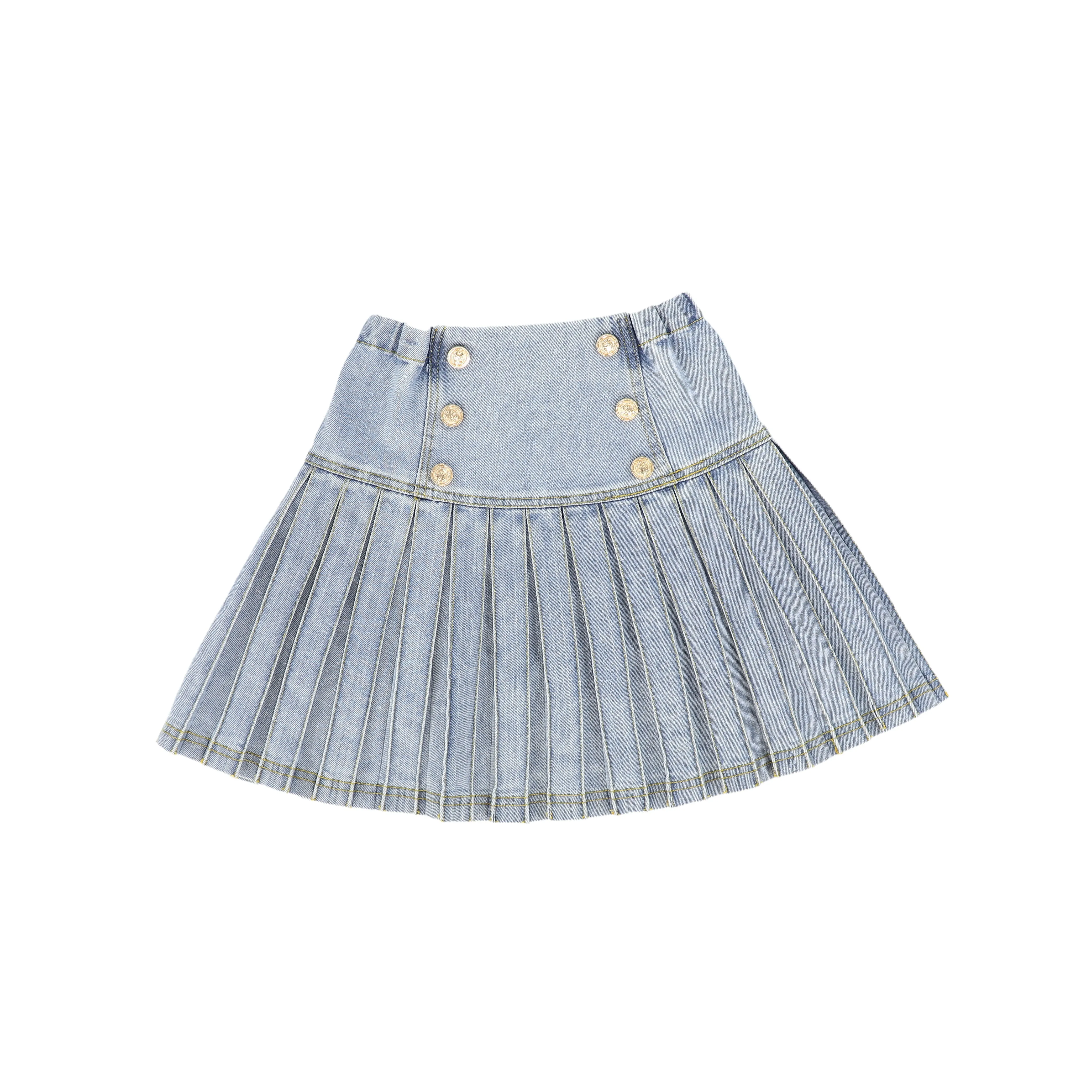 skirt pleated orange stitching - light denim