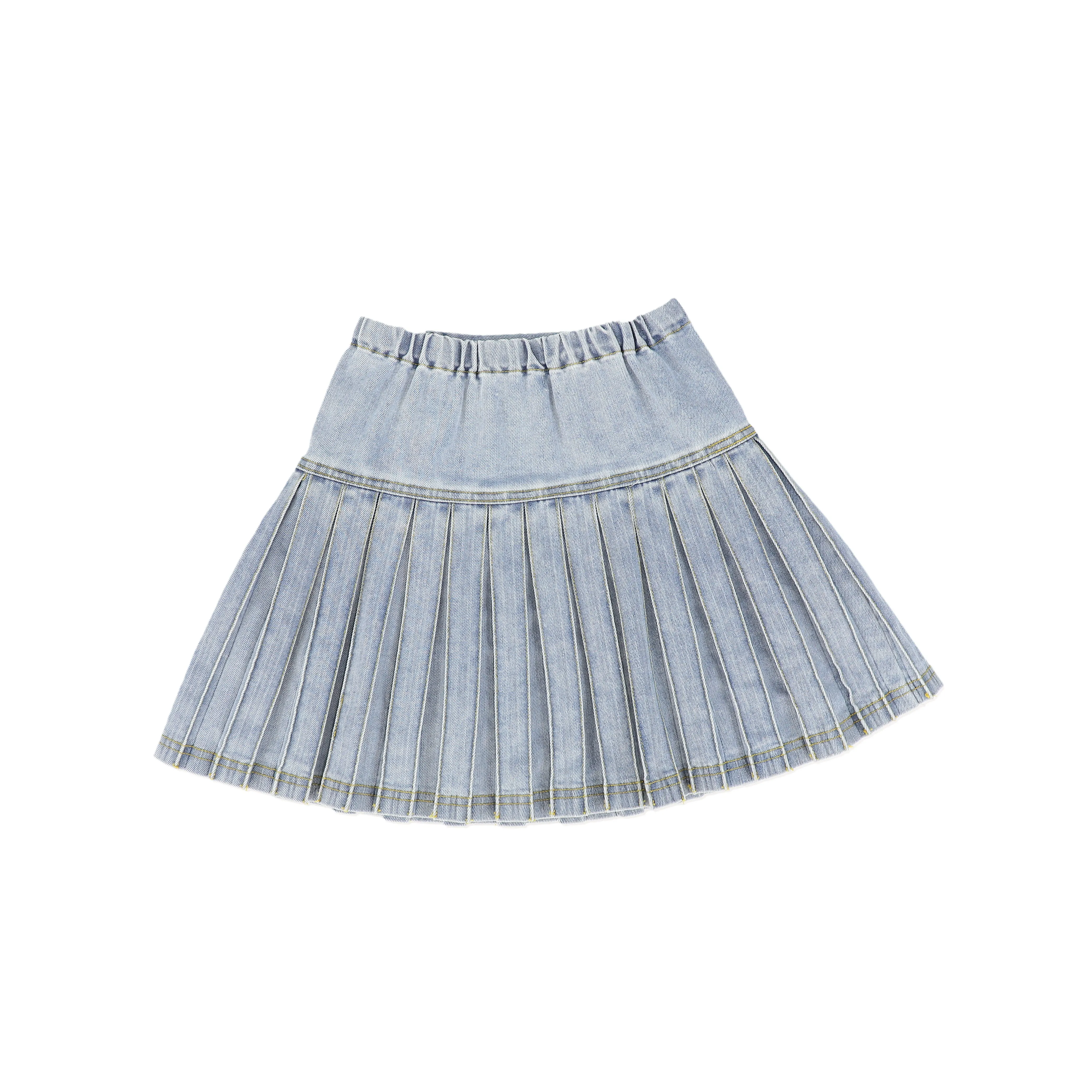 skirt pleated orange stitching - light denim