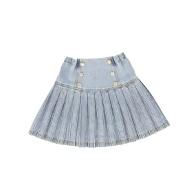 skirt pleated orange stitching - light denim