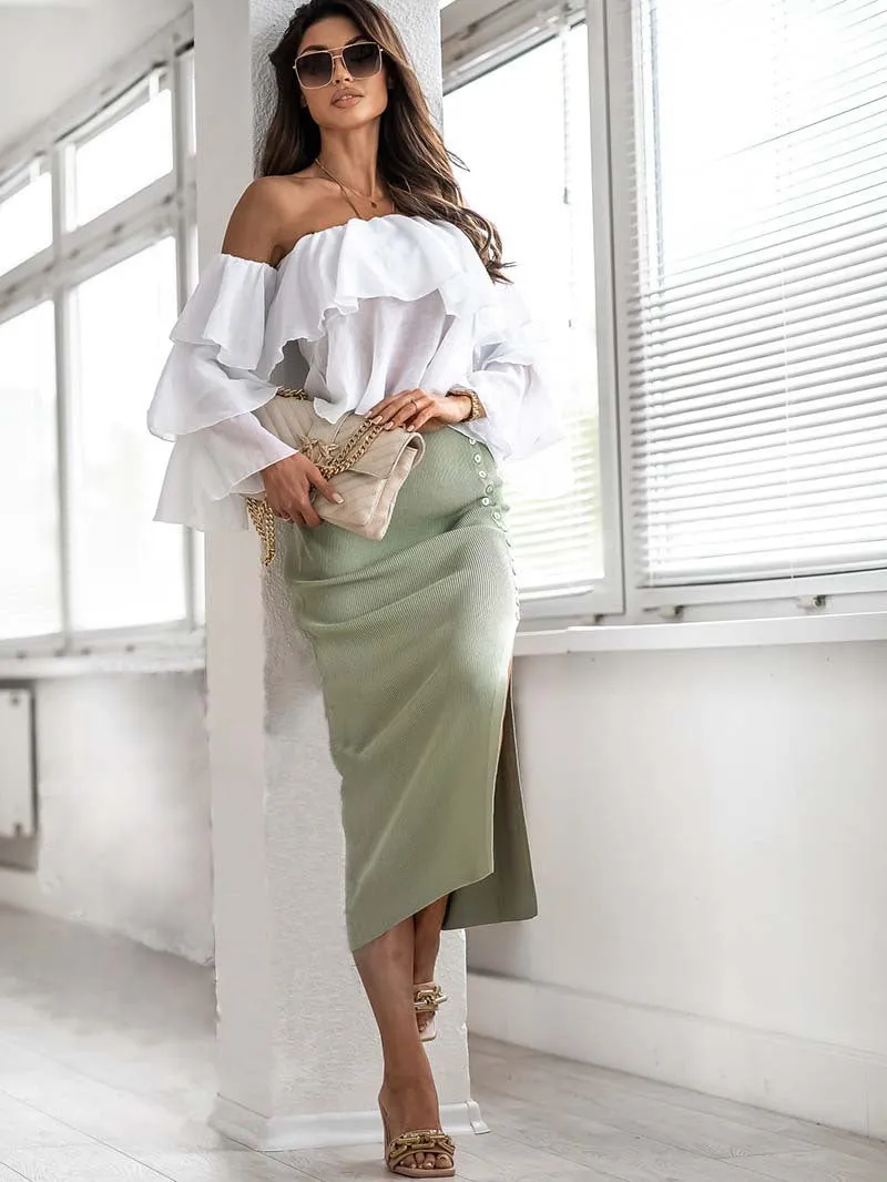 Solid Color Summer Women's Sunken Stripe Temperament Button Skirt
