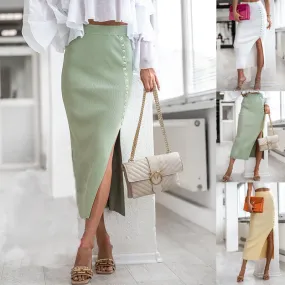 Solid Color Summer Women's Sunken Stripe Temperament Button Skirt