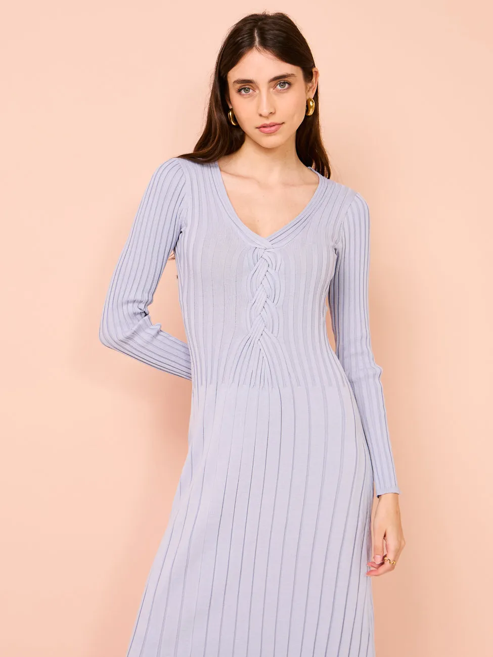 Sovere Lace Long Sleeve Midi Dress in Dawn Blue