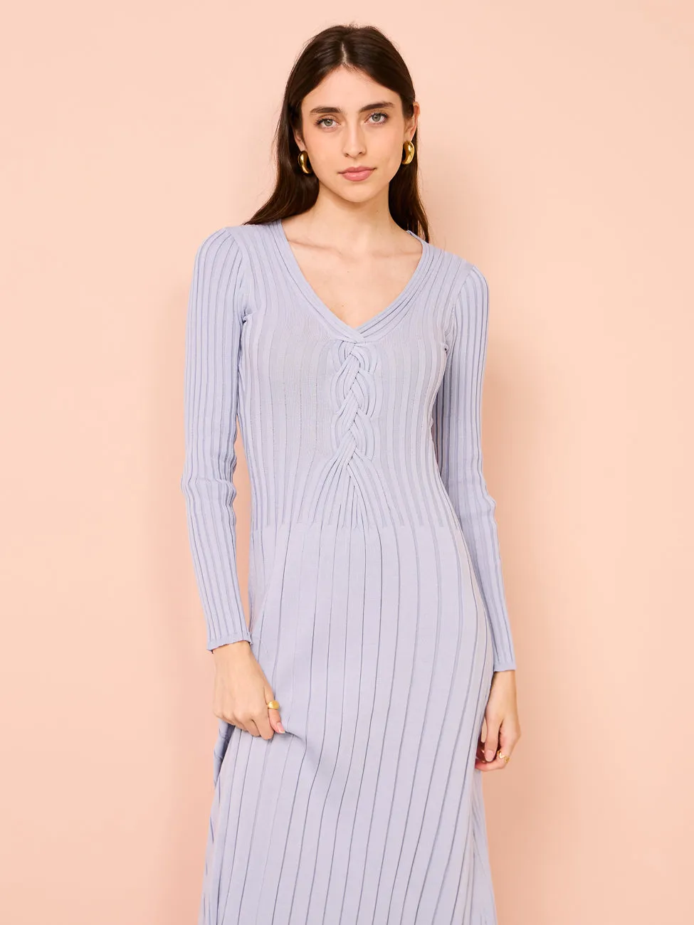Sovere Lace Long Sleeve Midi Dress in Dawn Blue