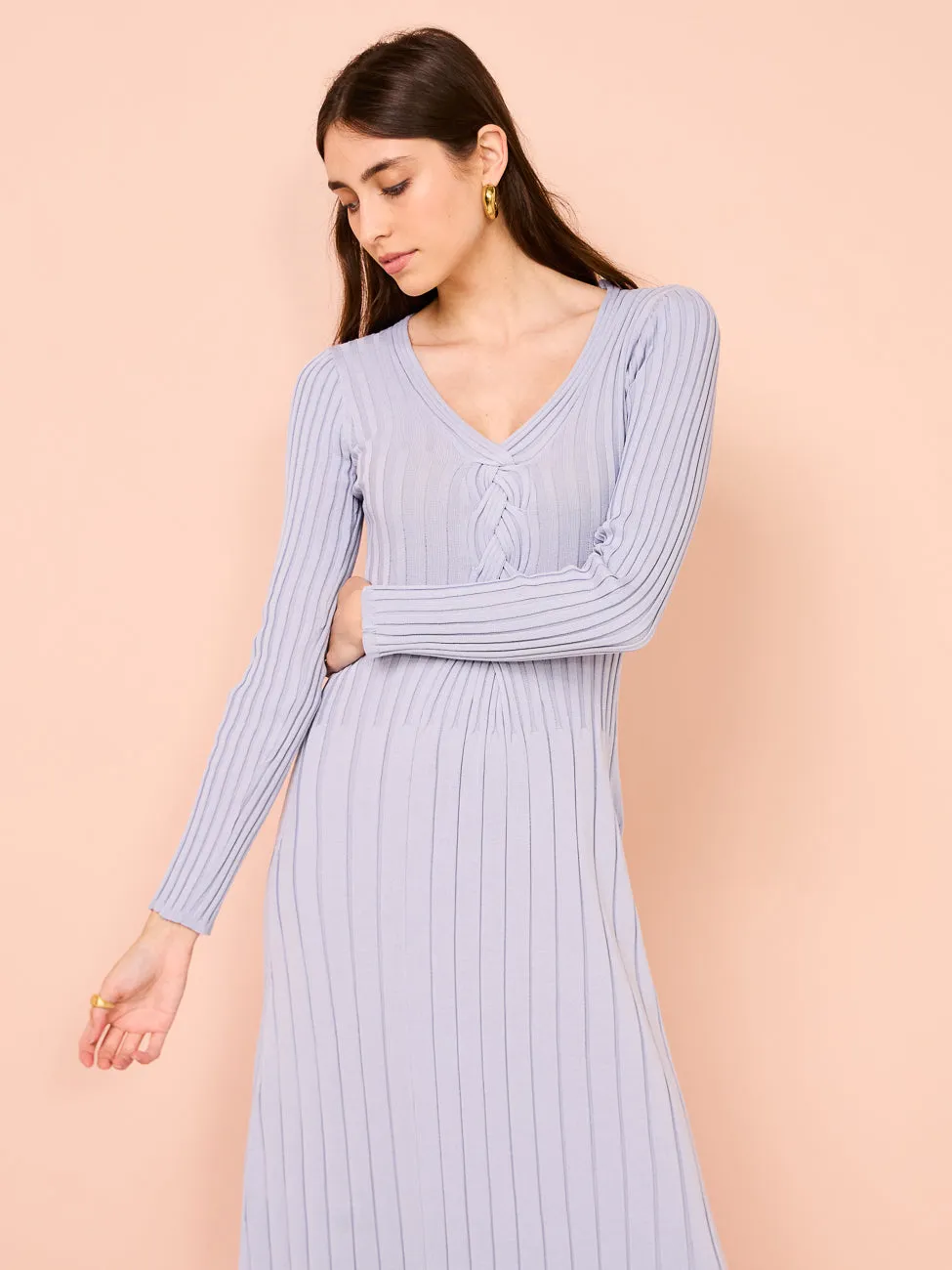 Sovere Lace Long Sleeve Midi Dress in Dawn Blue