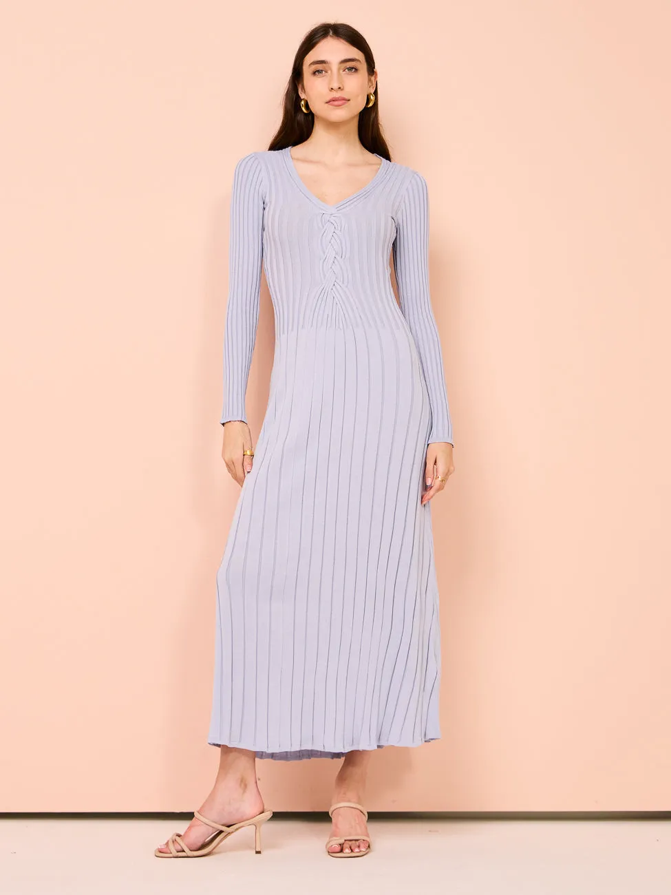 Sovere Lace Long Sleeve Midi Dress in Dawn Blue