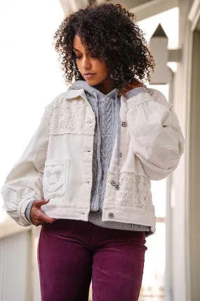 Sweet As Can Be Button Front Shacket Lace   Fleece- Oatmilk