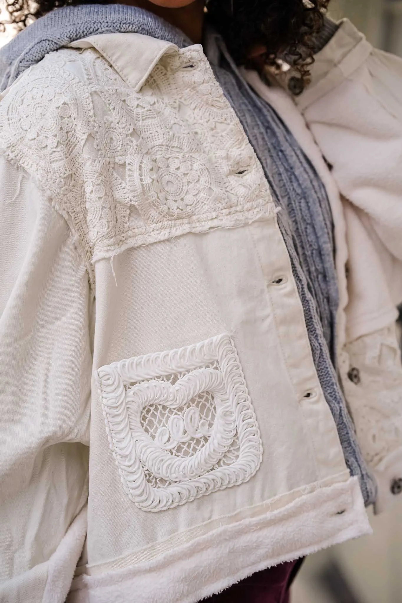 Sweet As Can Be Button Front Shacket Lace   Fleece- Oatmilk