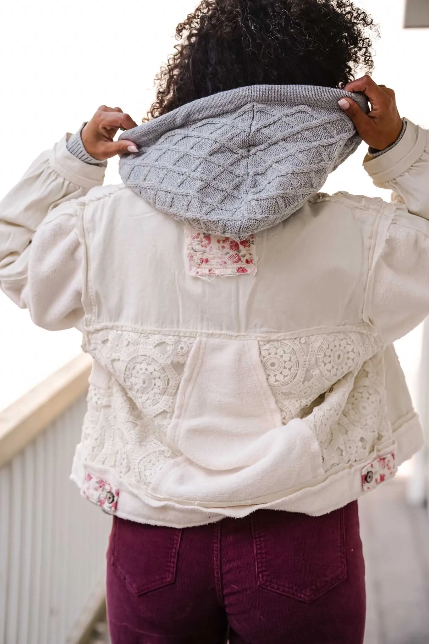 Sweet As Can Be Button Front Shacket Lace   Fleece- Oatmilk