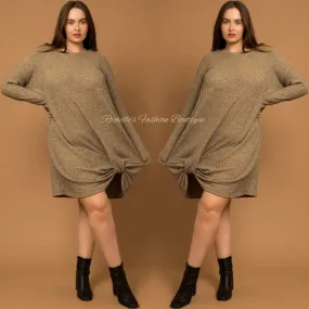 Tan Plus Ribbed L/S Dress