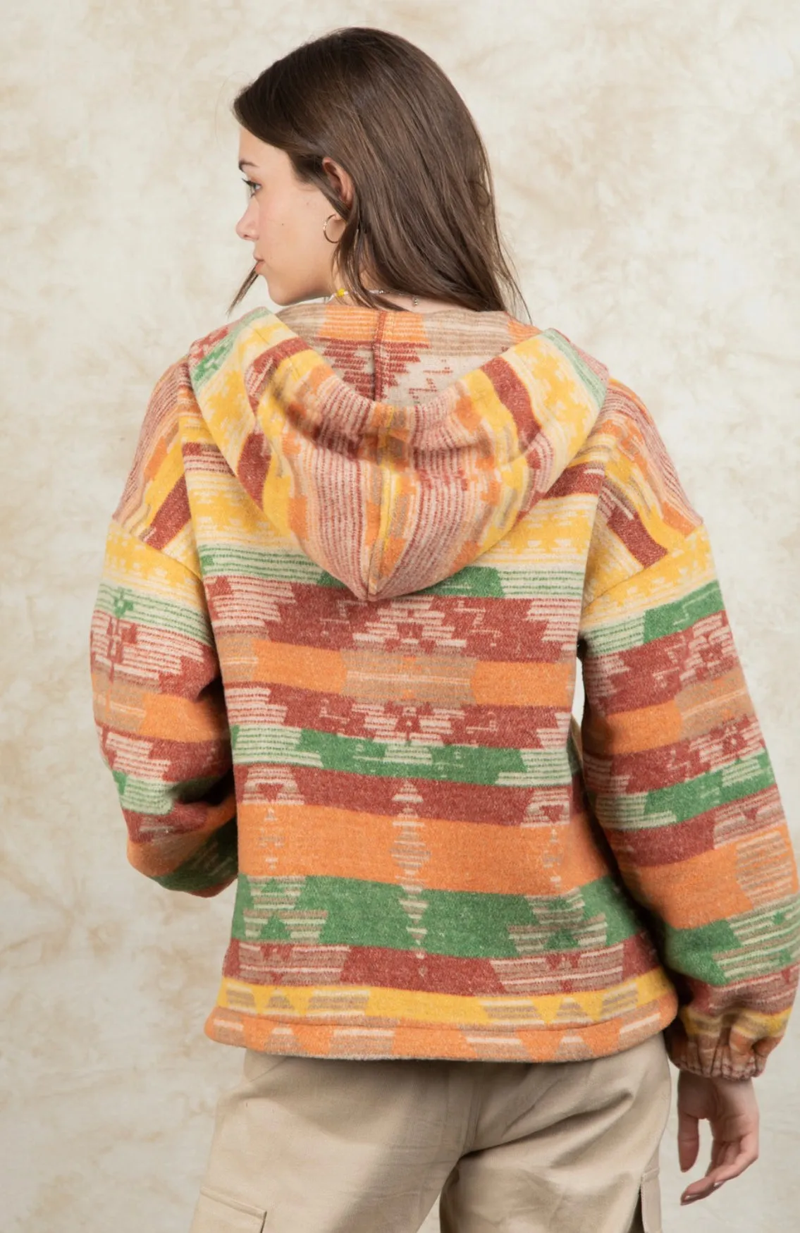 The Tucson-Orange Aztec Hooded Shacket S-L