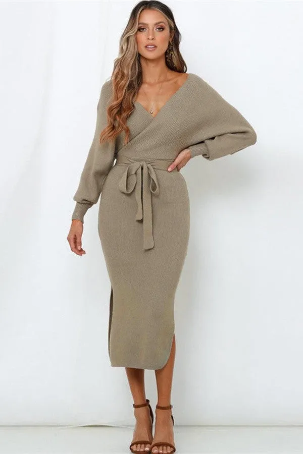 V-NECK KNIT DRESS