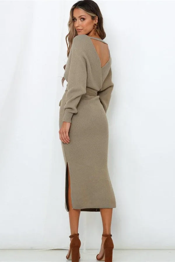V-NECK KNIT DRESS