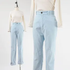 Vintage 80s Powder Blue Corduroy Pants High Waisted Stretchy Slim Fit Pants size Small