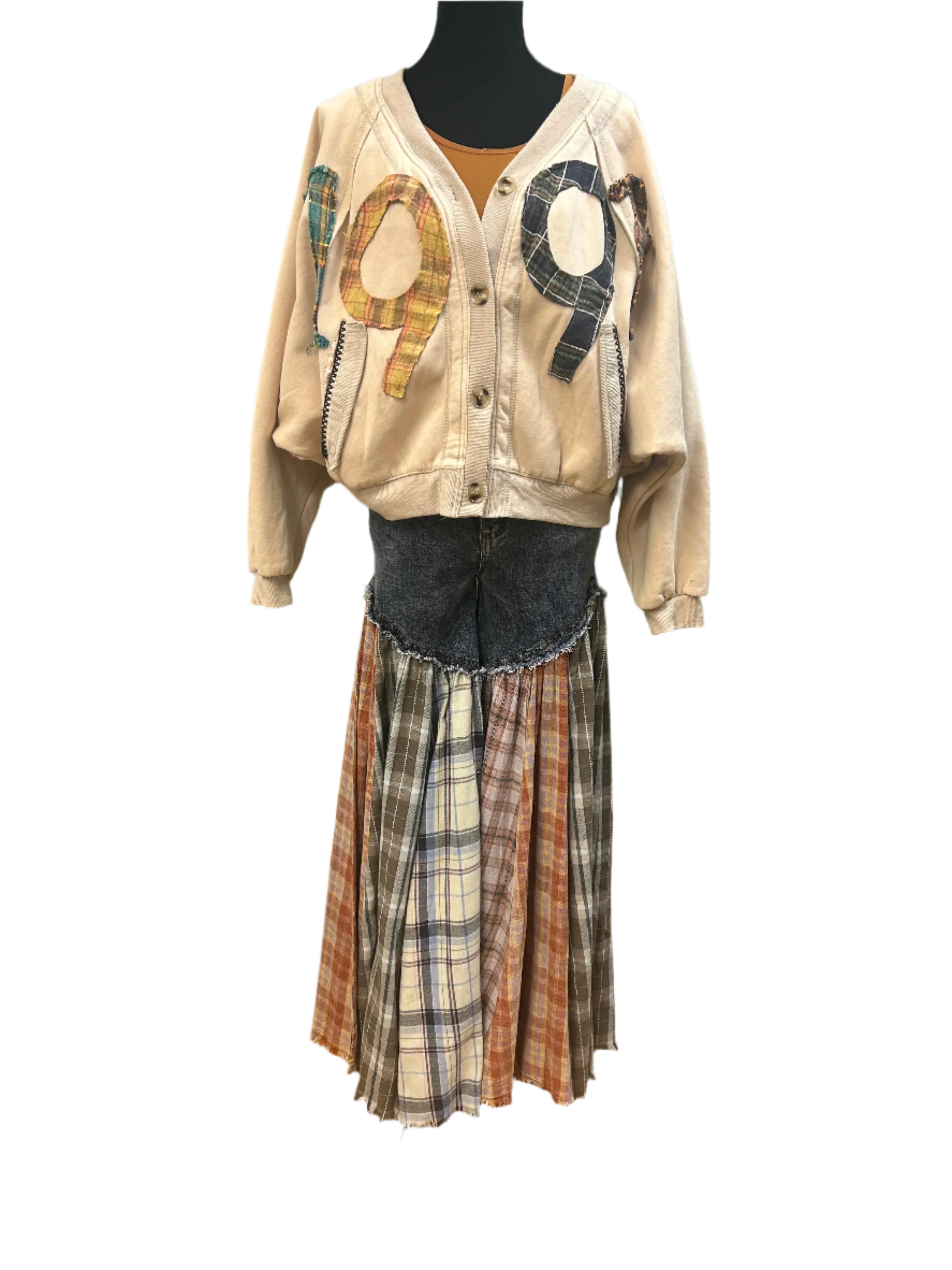 Washed Patchwork Flared Pants