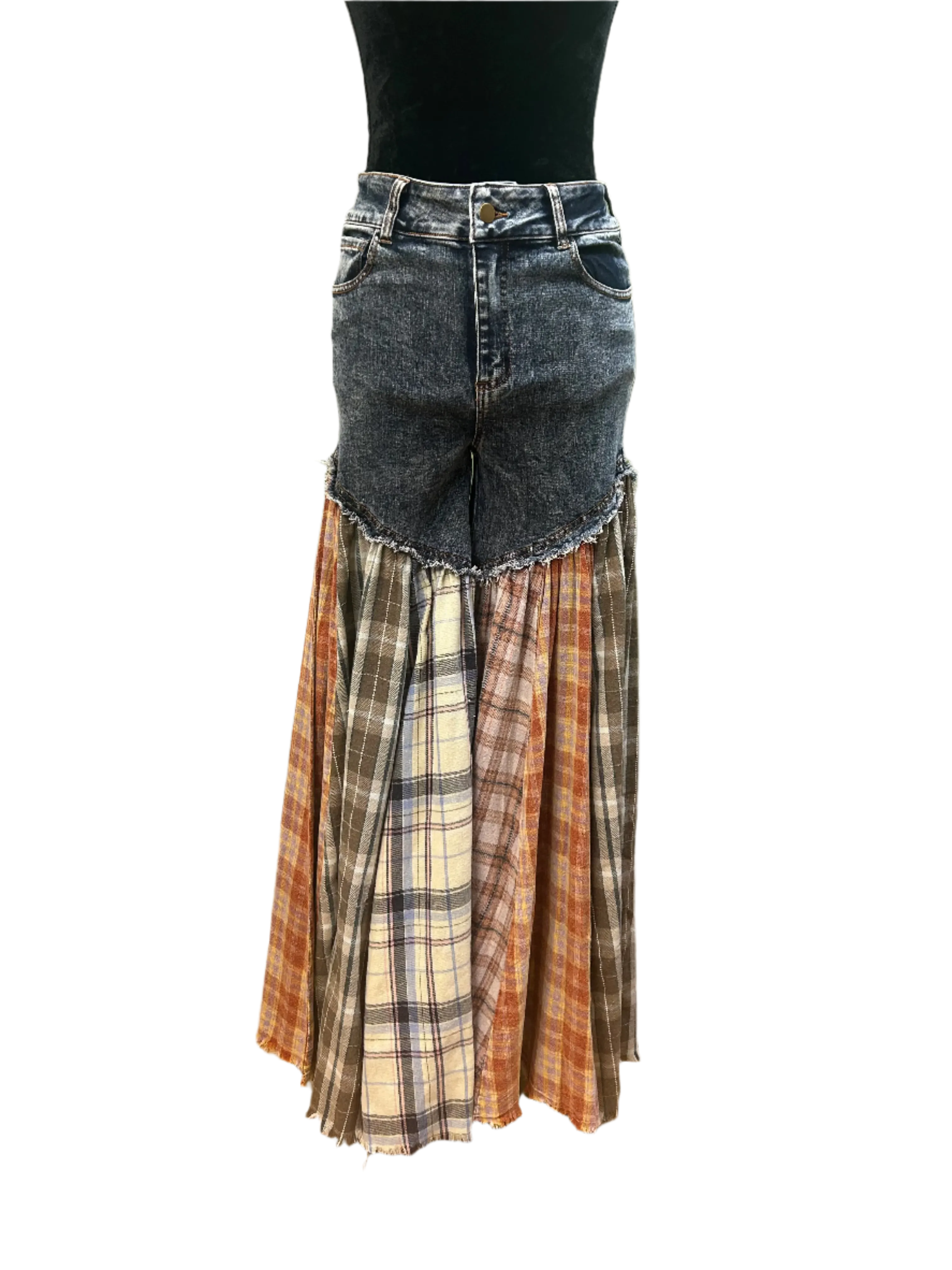 Washed Patchwork Flared Pants