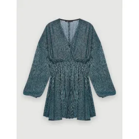 Women Fully Pleated Dress With Shimmer - Turquoise