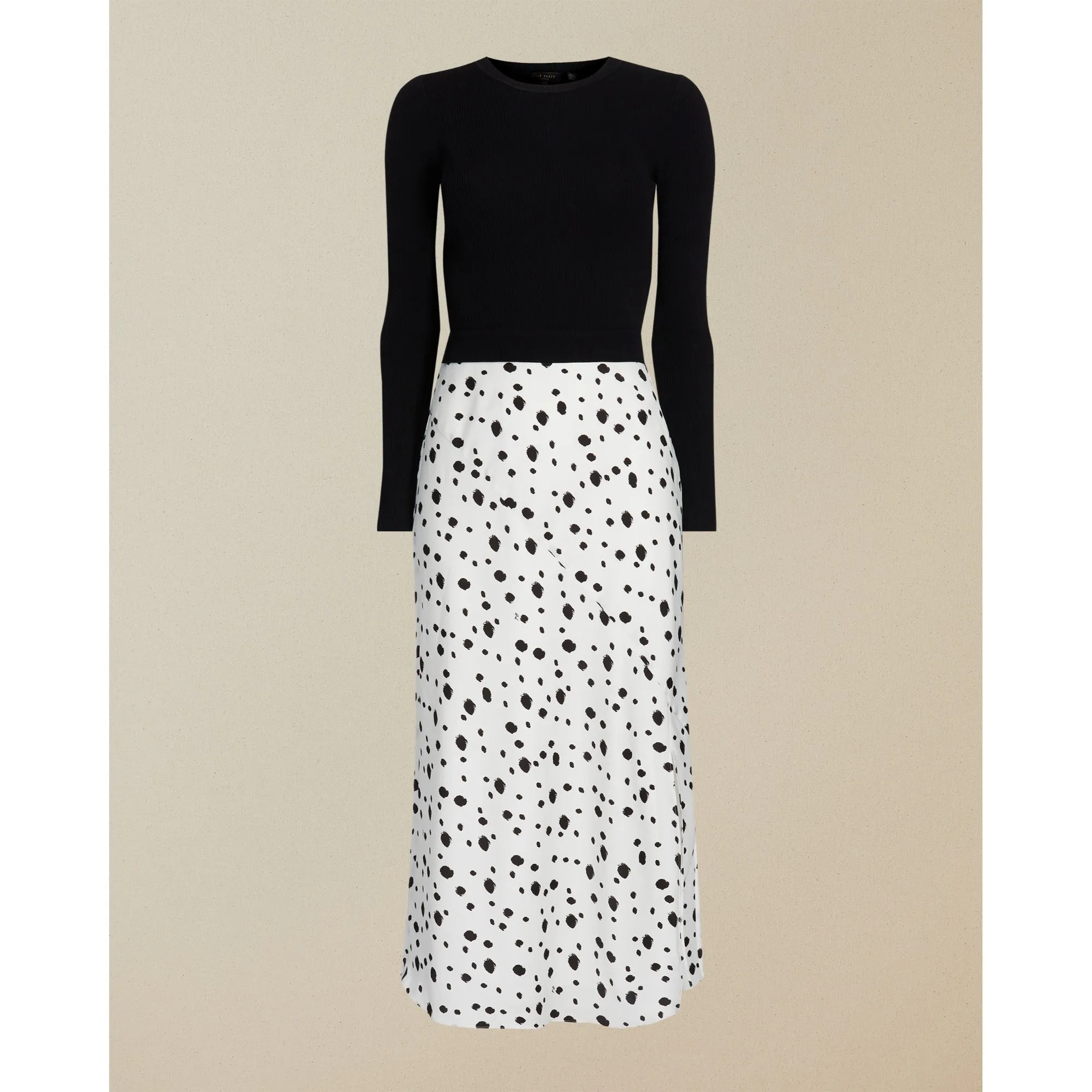 Women Laiyah-Knit Bodice Polka Dot Dress - White