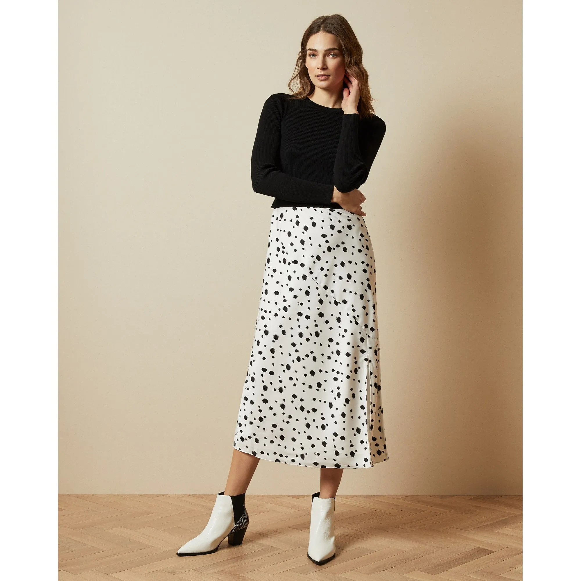 Women Laiyah-Knit Bodice Polka Dot Dress - White