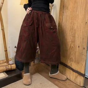 Women Winter Vintage Casual Corduroy Printed Straight Pants with Large Pockets