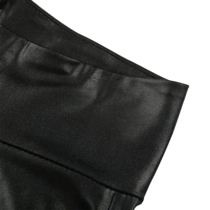 Women's Thin Faux Leather Stretchy Leggins With Back Zipper
