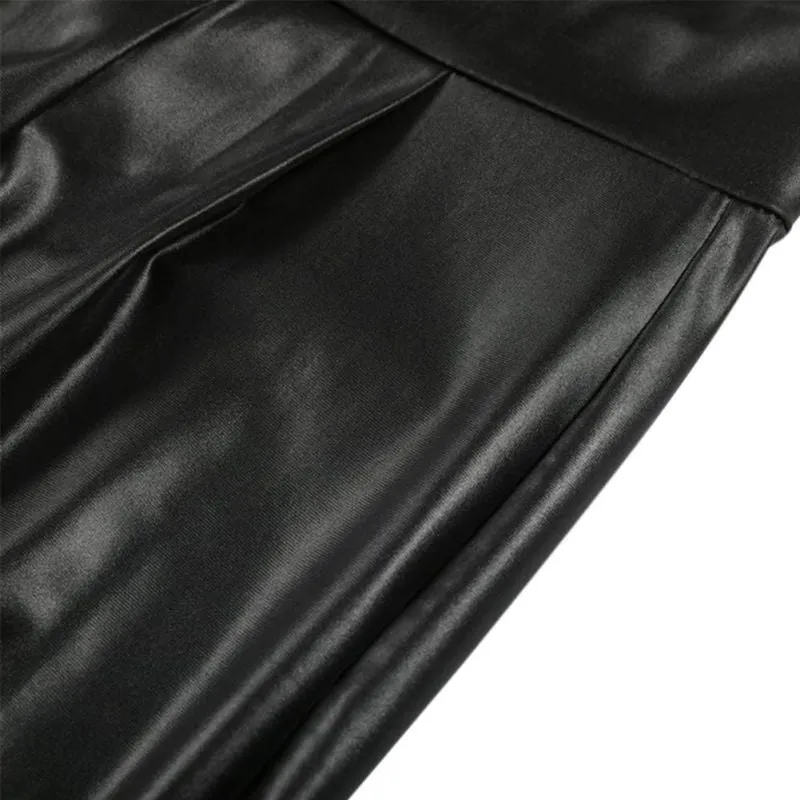 Women's Thin Faux Leather Stretchy Leggins With Back Zipper