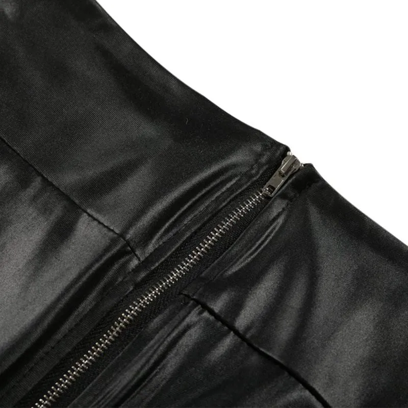 Women's Thin Faux Leather Stretchy Leggins With Back Zipper
