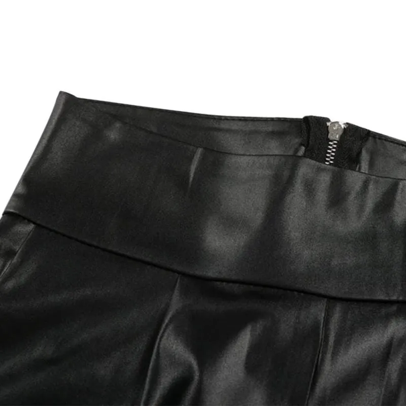 Women's Thin Faux Leather Stretchy Leggins With Back Zipper