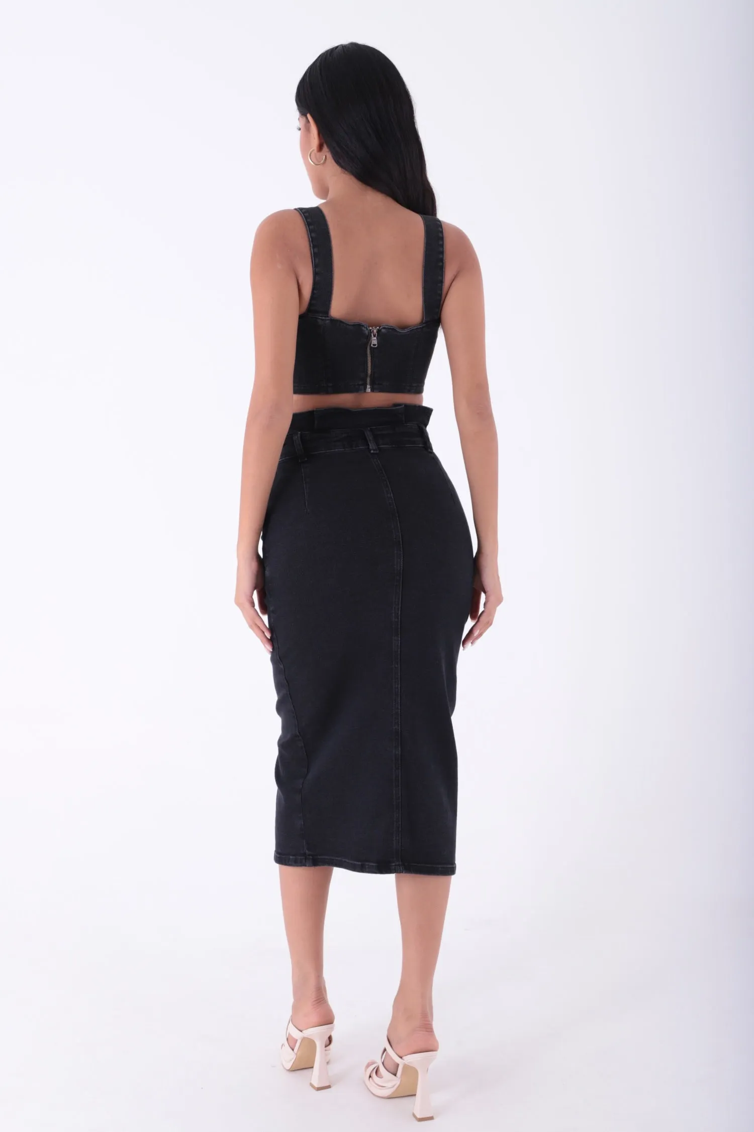 XLJ Pleated Denim Skirt with Buttons in Front Mixed - Petrel