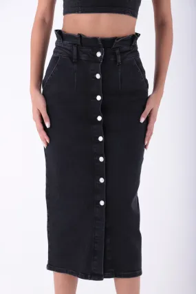 XLJ Pleated Denim Skirt with Buttons in Front Mixed - Petrel