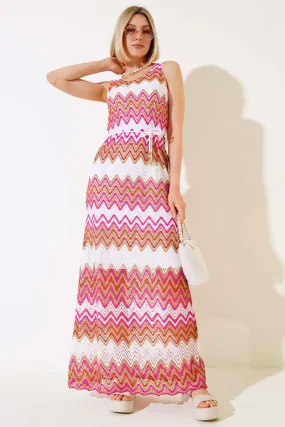 Zigzag Knit Dress - Fuchsia